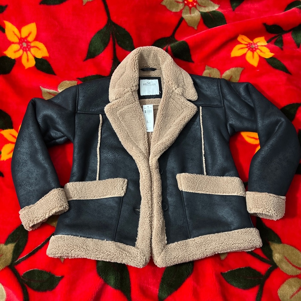 Sherpa-Lined Faux Suede Biker Jacket Xs hollister